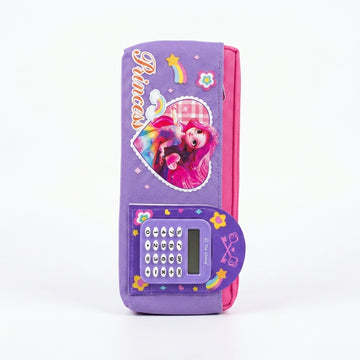Princess pencil case with built-in calculator - front view