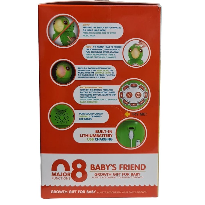 Interactive Parrot Toy with Recording Lights, USB