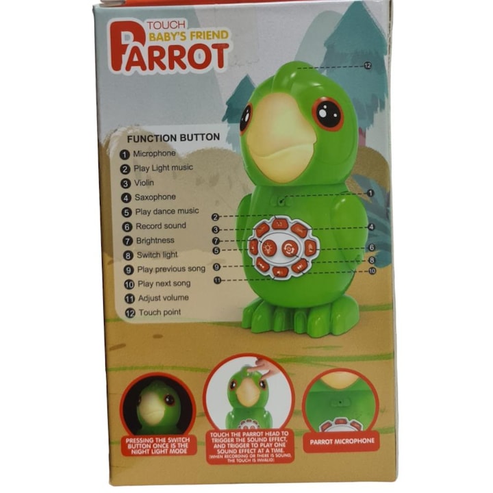 Interactive Parrot Toy with Recording Lights, USB