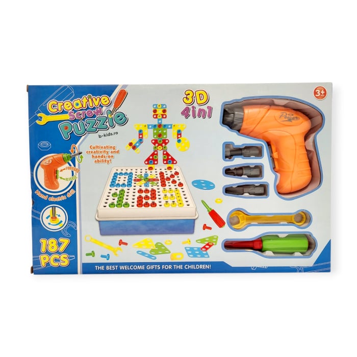 Electric Drill & Screw Driver Tool Set Mosaic Puzzles Peg 187 Pieces