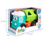 Shape sorting garbage truck toy in retail packaging box
