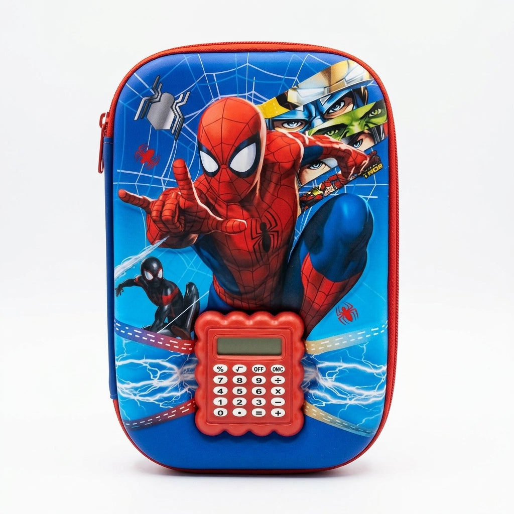 Spider-Man 3D pencil case with built-in calculator - front view
