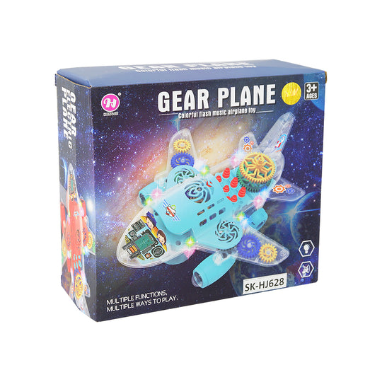 Battery Operated Bump and Go Gear Transparent Chassis Plane with Lights and Sound Toys for Kids