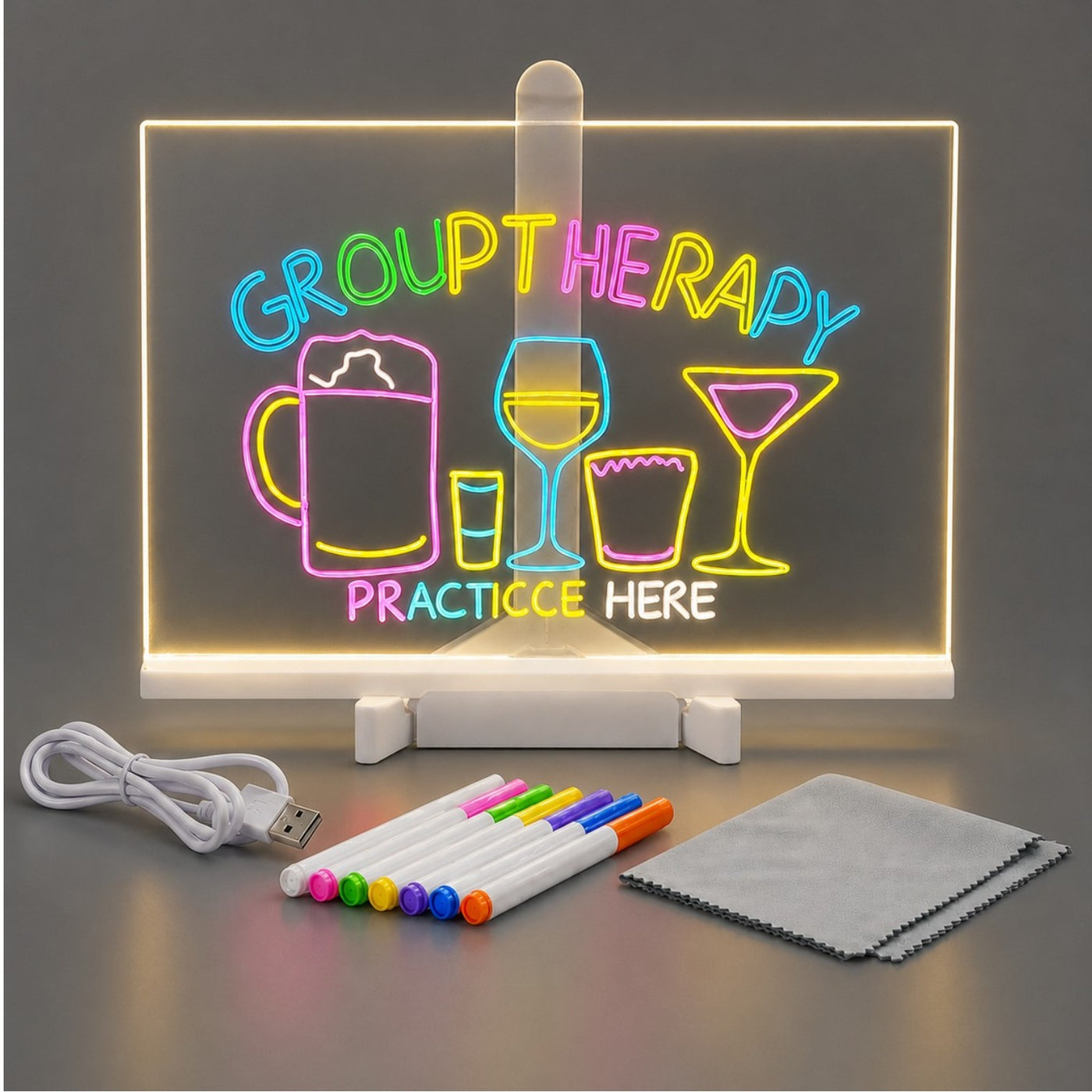 Colorful Acrylic LED Light Writing Tablet - 30 × 20 cm Reusable Message Board - USB Powered | LED Drawing & Memo Board