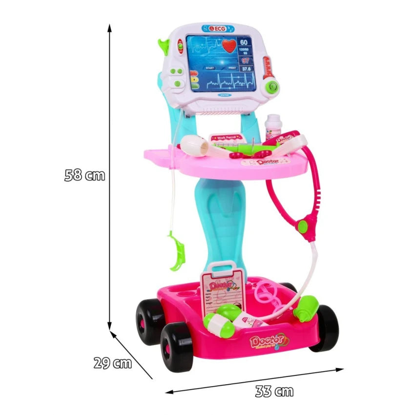 Medical Kit Toy Cart with Stethoscope and Toy Accessories