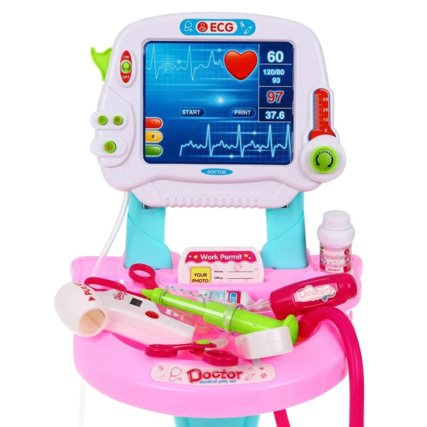 Medical Kit Toy Cart with Stethoscope and Toy Accessories